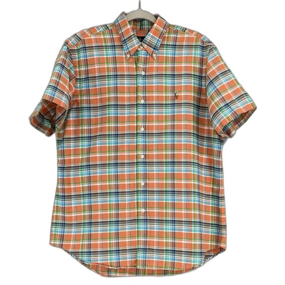 Ralph Lauren Short Sleeves Orange Plaid Button Down Shirt Size Large - Picture 2 of 4